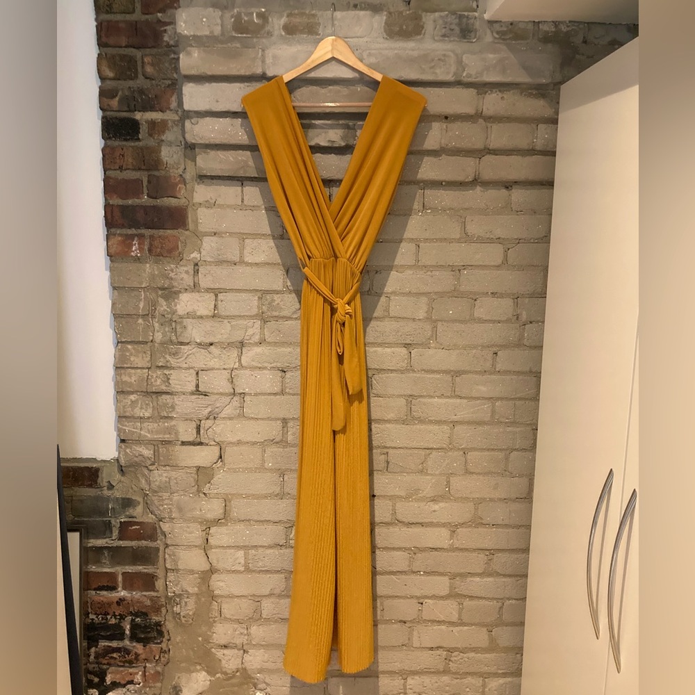 Mustard Yellow Sleeveless Jumpsuit with Waist Tie